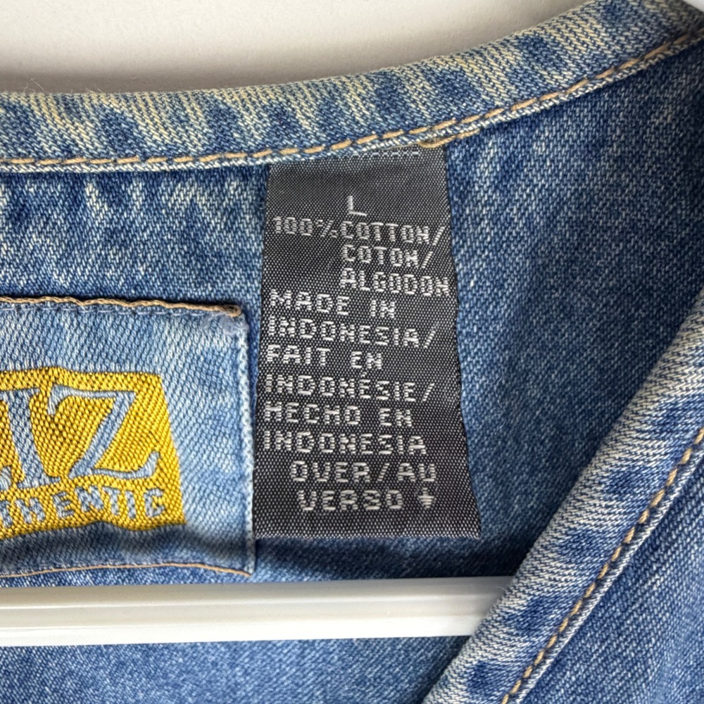 Liz Authentic Women's Large Blue Denim Utility Vest Size V-Neck Button Front - Picture 9 of 10